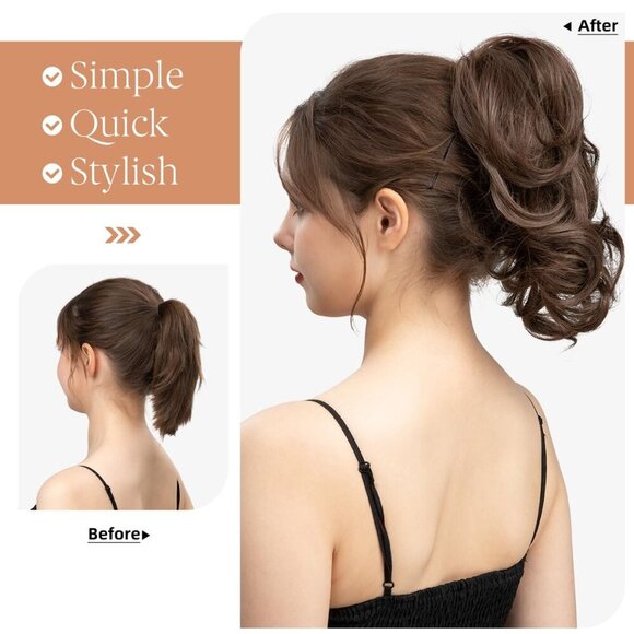 Claw Clip Ponytail Hair Extensions Synthetic Wavy Curly Messy Bun main image 5